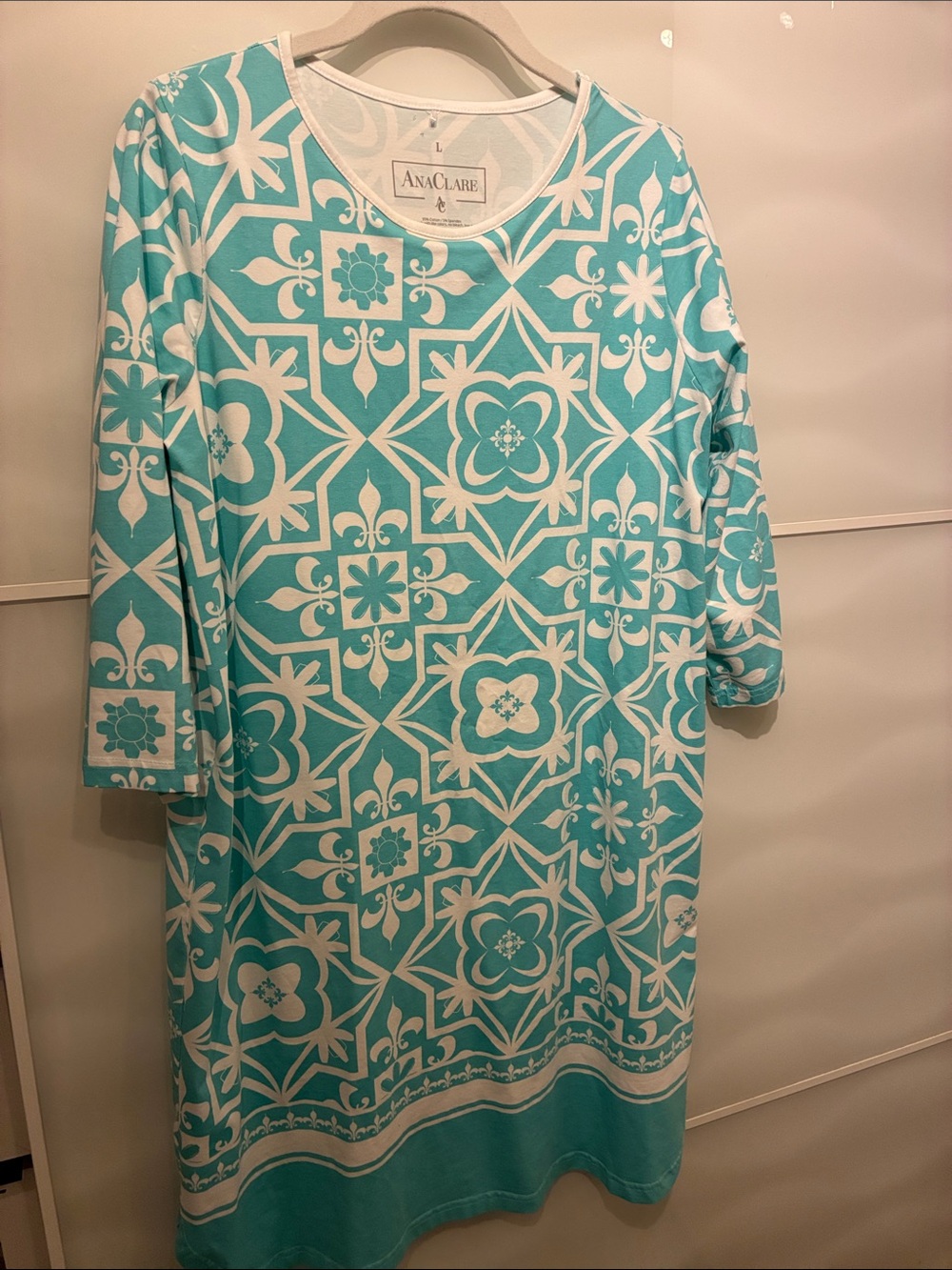 Turquoise White Printed Crewneck Dress …comfortable and versatile